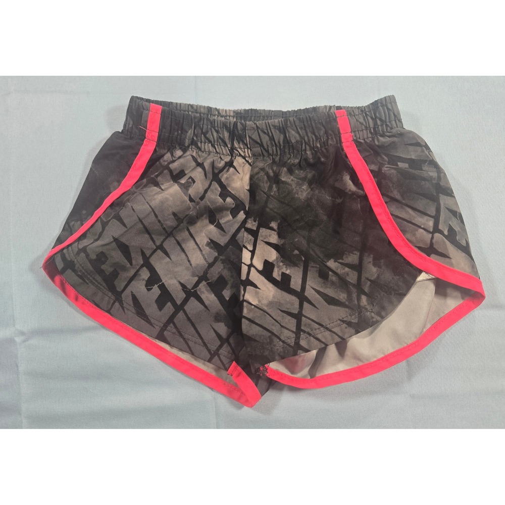 Nike Dri-FIT Baby Girls Gray Black Logo Print Running Shorts Pink Trim 12M